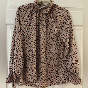 Karlie Leopard Print Blouse with ruffle neck and sleeves
